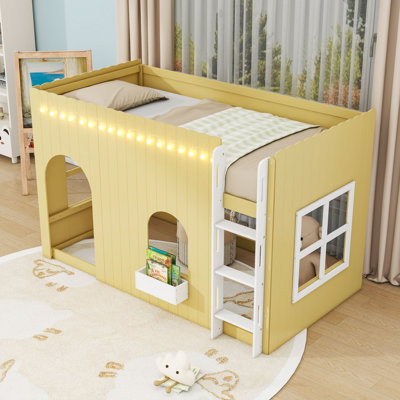 Wooden Loft Bed with Built-in LED String Lights