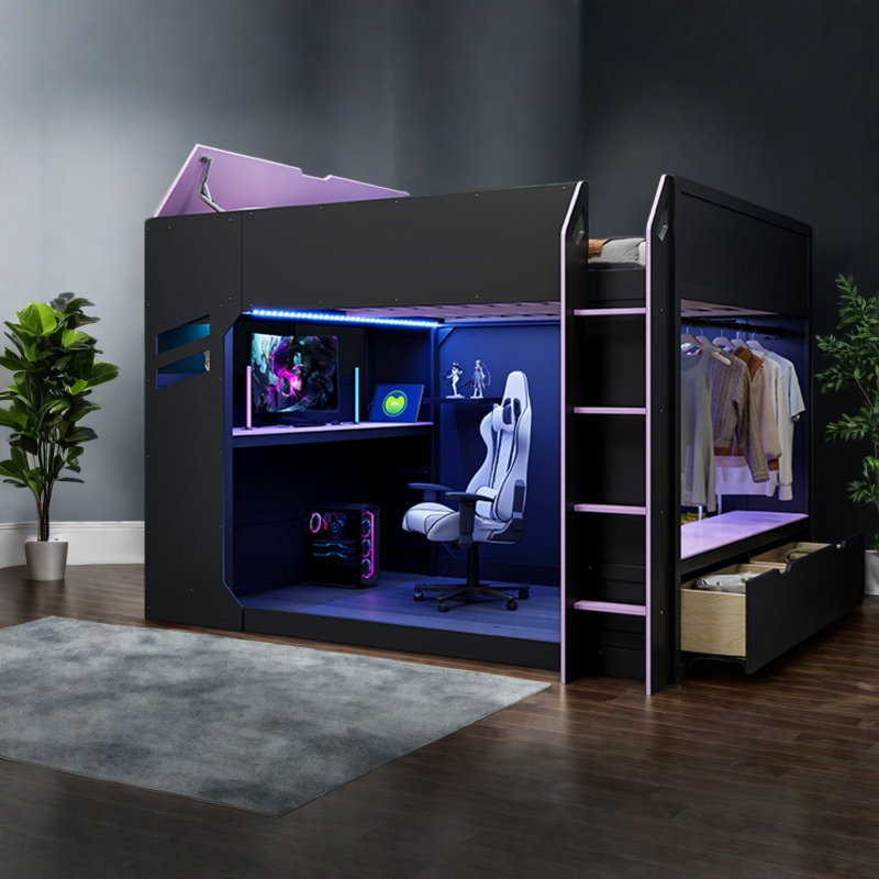 Lits multifonctionnels avec rangement, mezzanine en bois, maison de jeu moderne