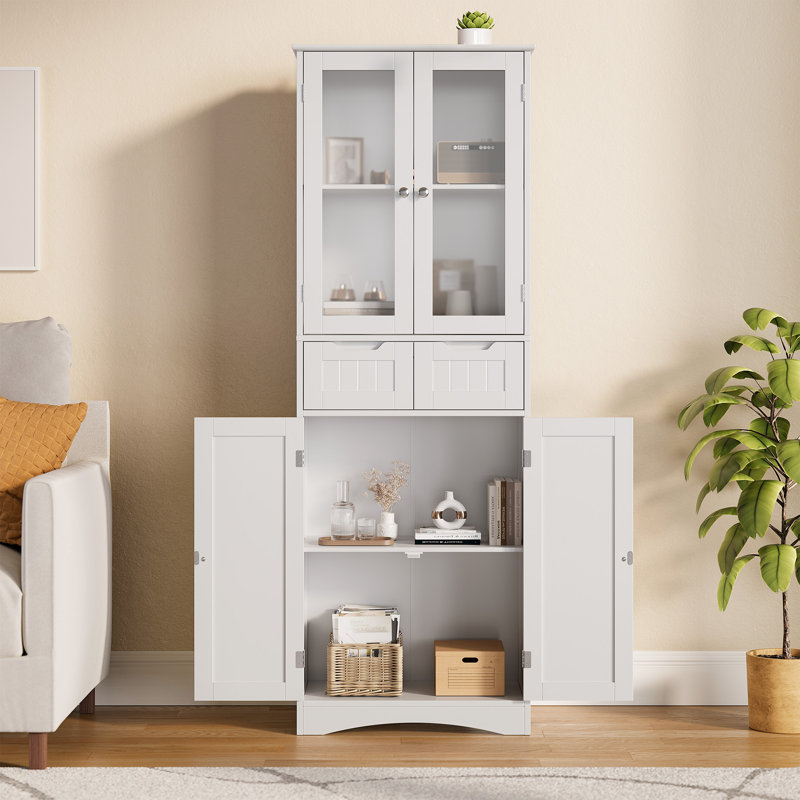 Garde-manger autoportant avec portes en verre, 2 tiroirs et 2 armoires de rangement pour la cuisine ou le salon