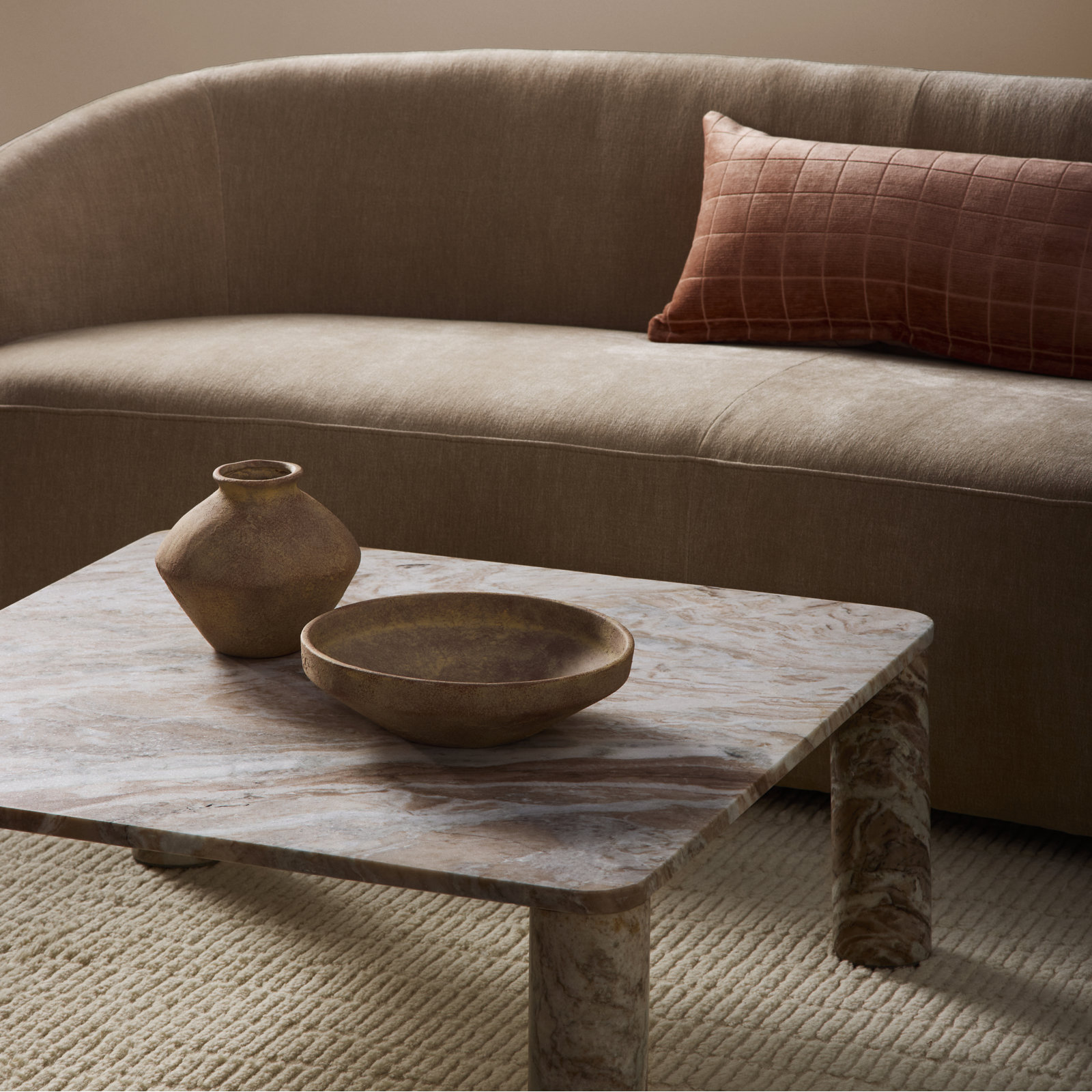 Enid 35" Genuine Marble Coffee Table, White/Brown