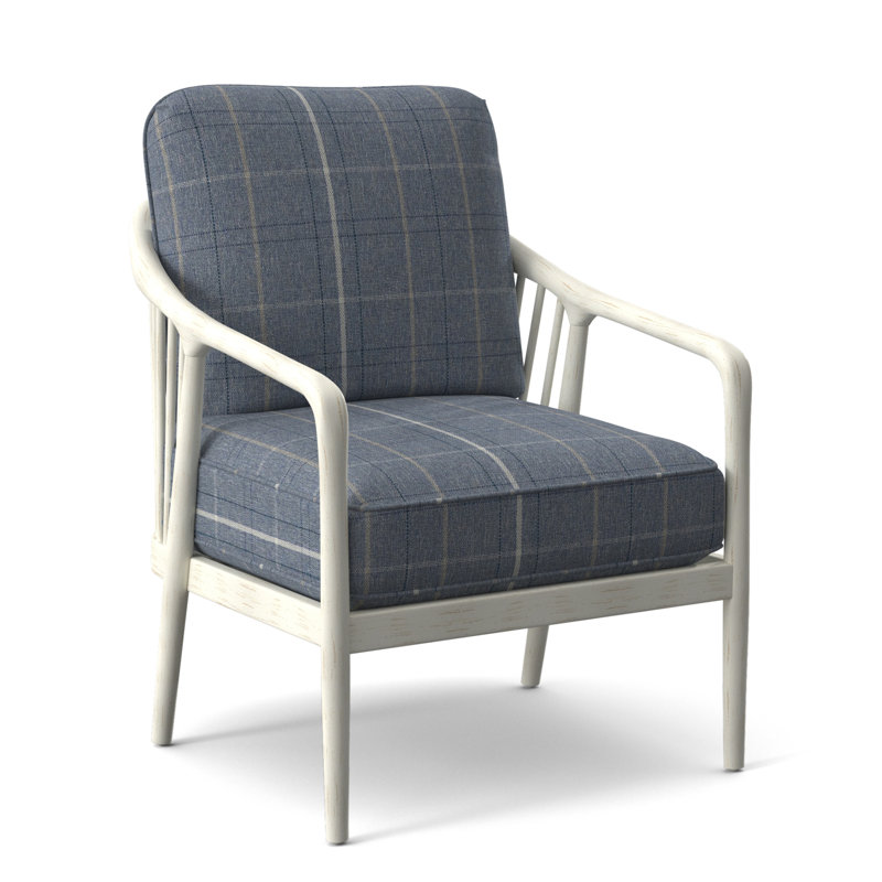 Guinevere Armchair, Lapis Plaid; 0126-63, Antique Frost White