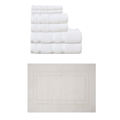 Buariki Collection 100% Soft Cotton Bath Towel Set & Bath Rug Reversible