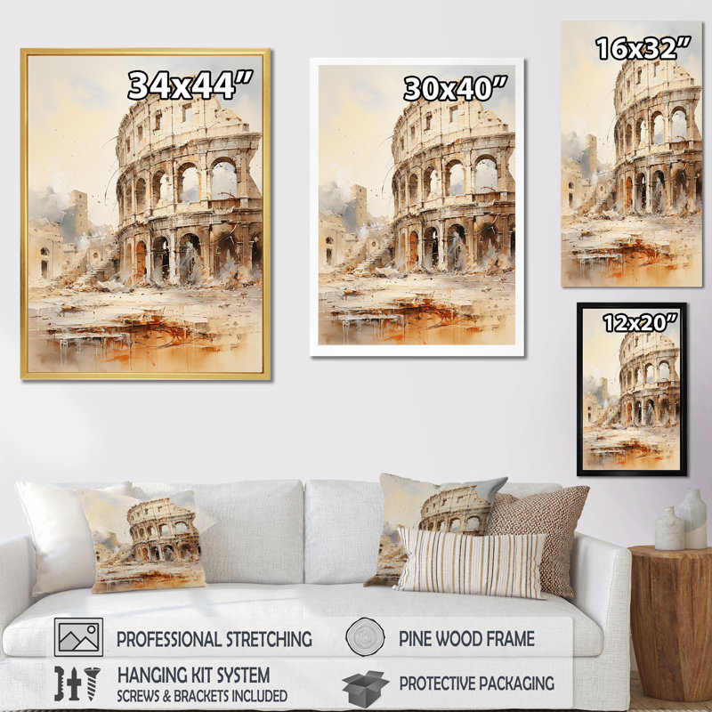 «Italian Colosseum Memory» sur impression sur toile, Cadre photo doré simple, H 32 po x l 16 po x P 1 po