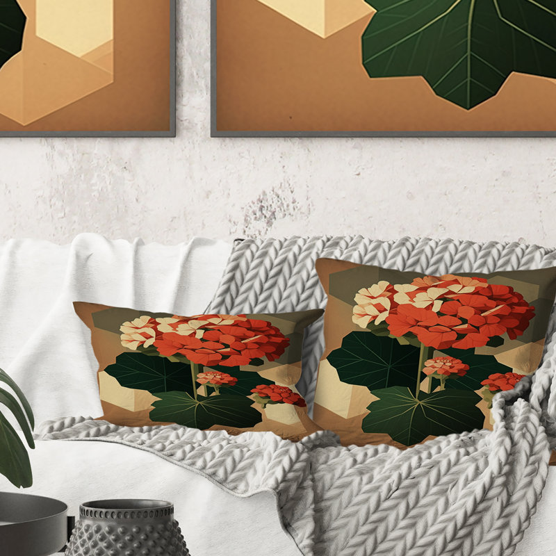 Coussin décoratif rétro en géranium rouge et vert II