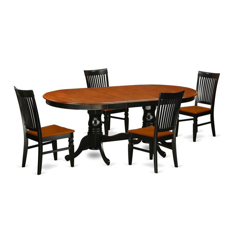 L'ensemble de table de cuisine 5 pièces pour 4 personnes comprend une table de salle à manger ovale avec rallonge papillon et 4 chaises, noir et cerise