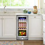 15 Inch Beverage Refrigerator - 130 Can Built-In/Freestanding Beverage Cooler, Beer & Drink Fridge With Metal Basket, Reversible Glass Door
