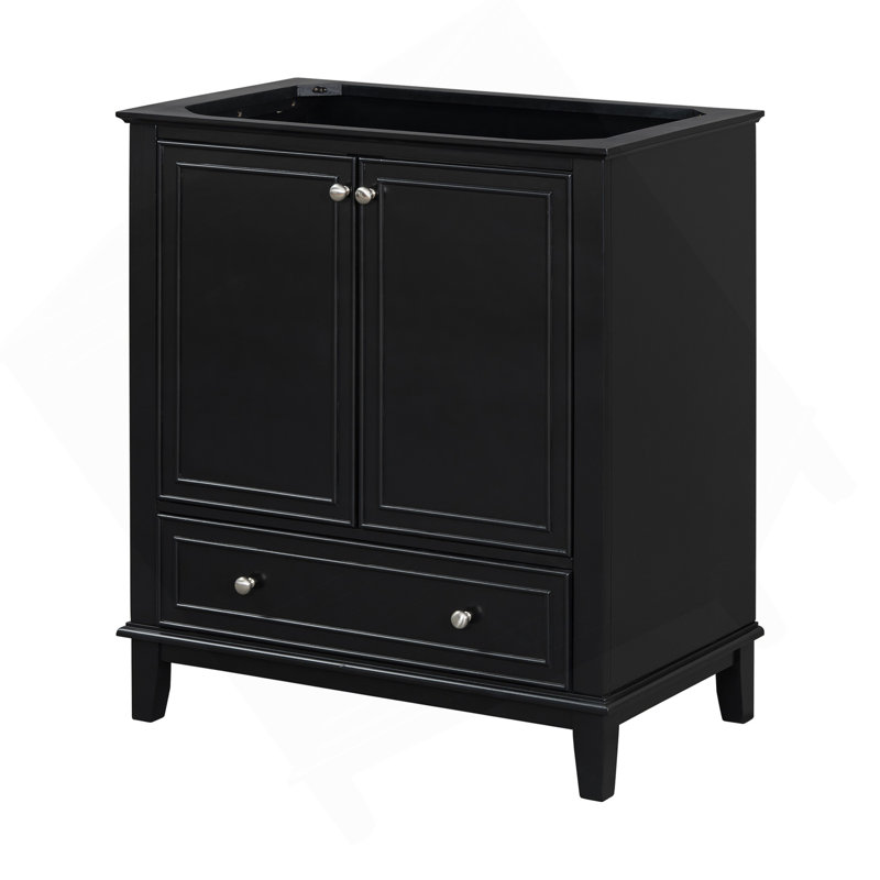 Meuble-lavabo 30 po sans lavabo, base seulement, armoire de salle de bain multifonctionnelle avec portes et tiroir, cadre et panneau de fibres à densité moyenne, noir