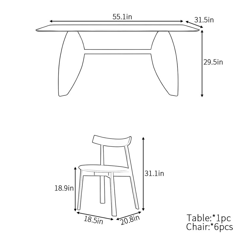 Ensemble de table de salle à manger simple de style italien, H 29,5 po x L 55,1 po x l 31,5 po