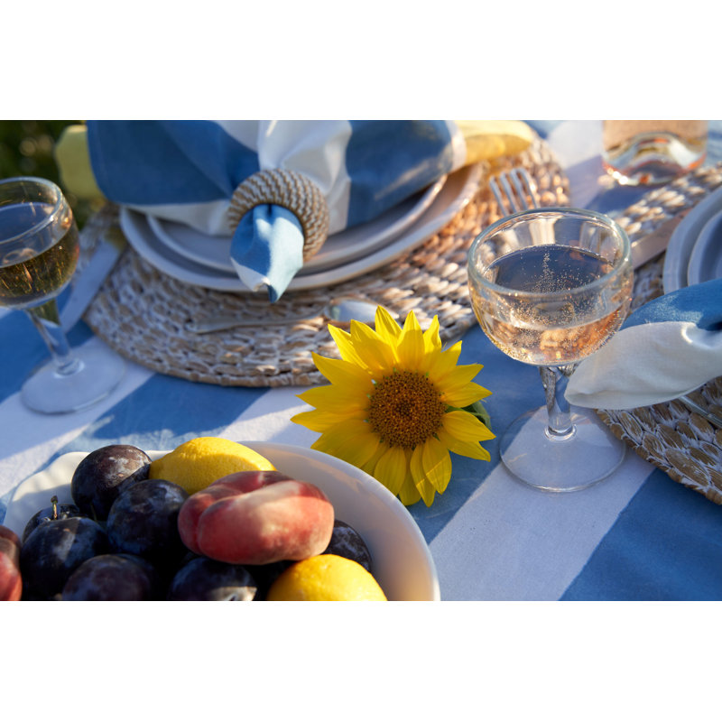 St. Tropez Handmade Striped Tablecloth, Blue, 71" Square