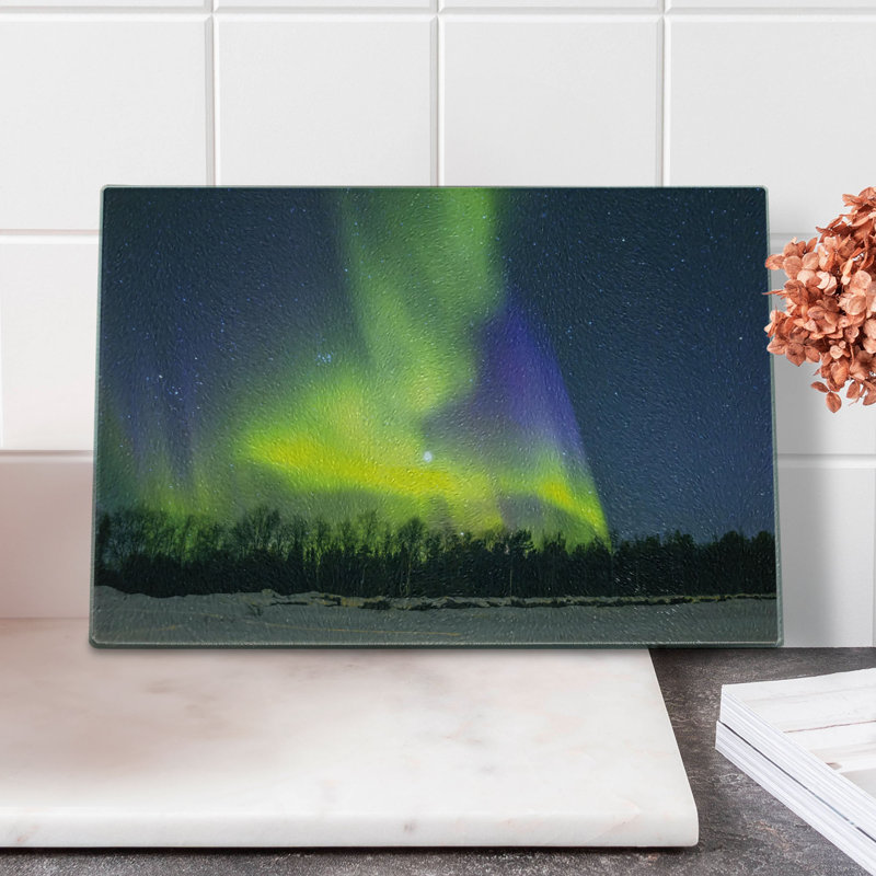 Multicolore Ambesonne Alaska, planche à découper en verre trempé Aurora Borealis Forest