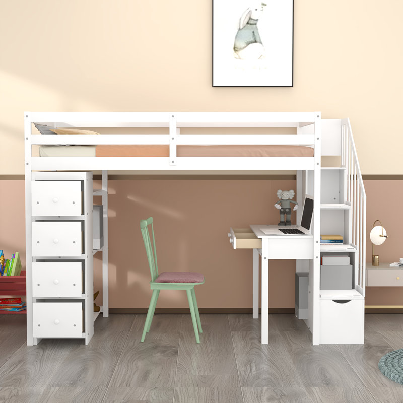 Kids Twin Loft Bed, White