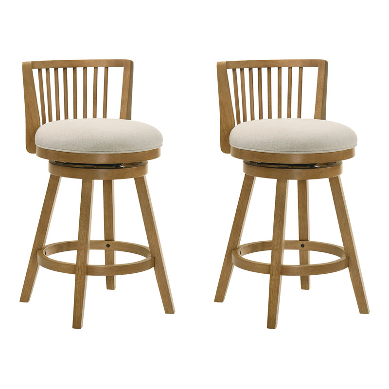 Tabouret de bar en bois d'hévéa à hauteur de comptoir ou de bar avec siège en tissu Drumrankin - ensemble de 2, Brun, Beige