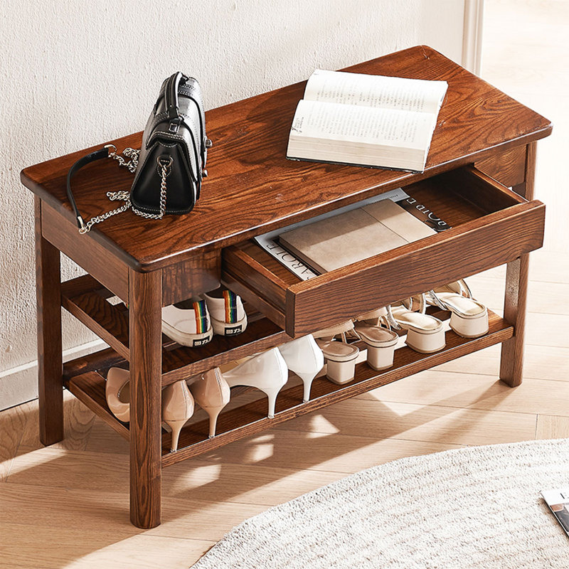 Banc à langer tout en bois brun avec étagère de rangement