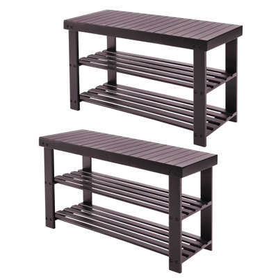 (Paquet de 2) Banc à chaussures en bambou naturel d'une capacité de 6 à 9 paires, tabouret de rangement à 3 niveaux, banc d'entrée / de bout de lit