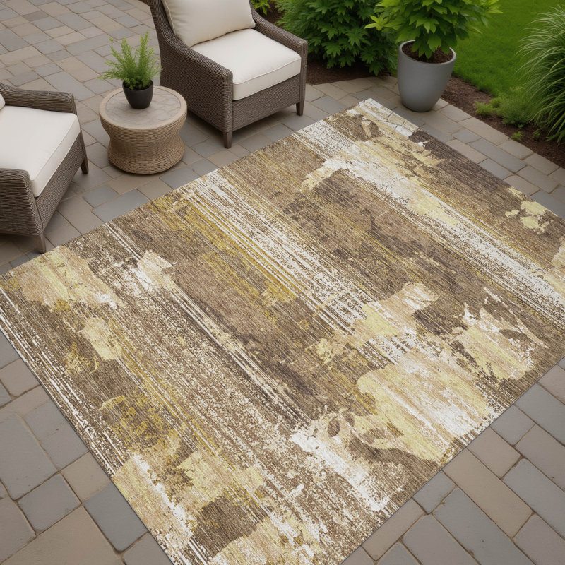 Tapis abstrait lavable à la machine intérieur / extérieur ACN2646, Clove, 10' x 14'