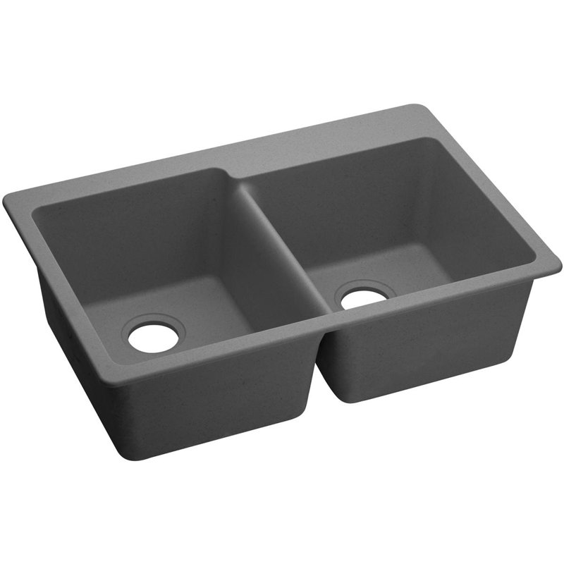 Quartz Classic 33" x 22" x 9-1/2" Double Basin Drop-In Kitchen Sink, Graystone