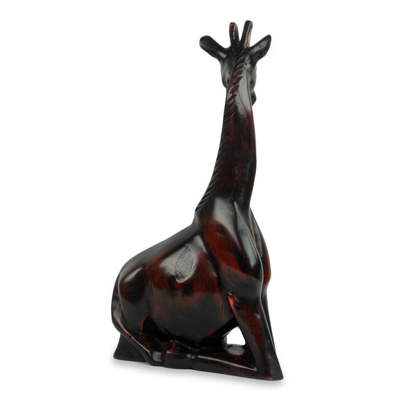 African Hand Carved Wood Kneeling Giraffe Figurine