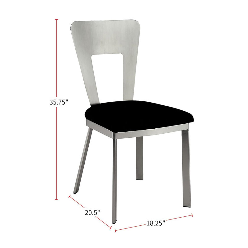 Chaise de salle à manger contemporaine en métal argenté 2 pièces Assise en microfibre noire