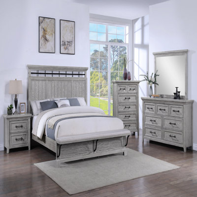 Mobilier de chambre à coucher contemporain contemporain en bois gris clair avec commode 1 pièce