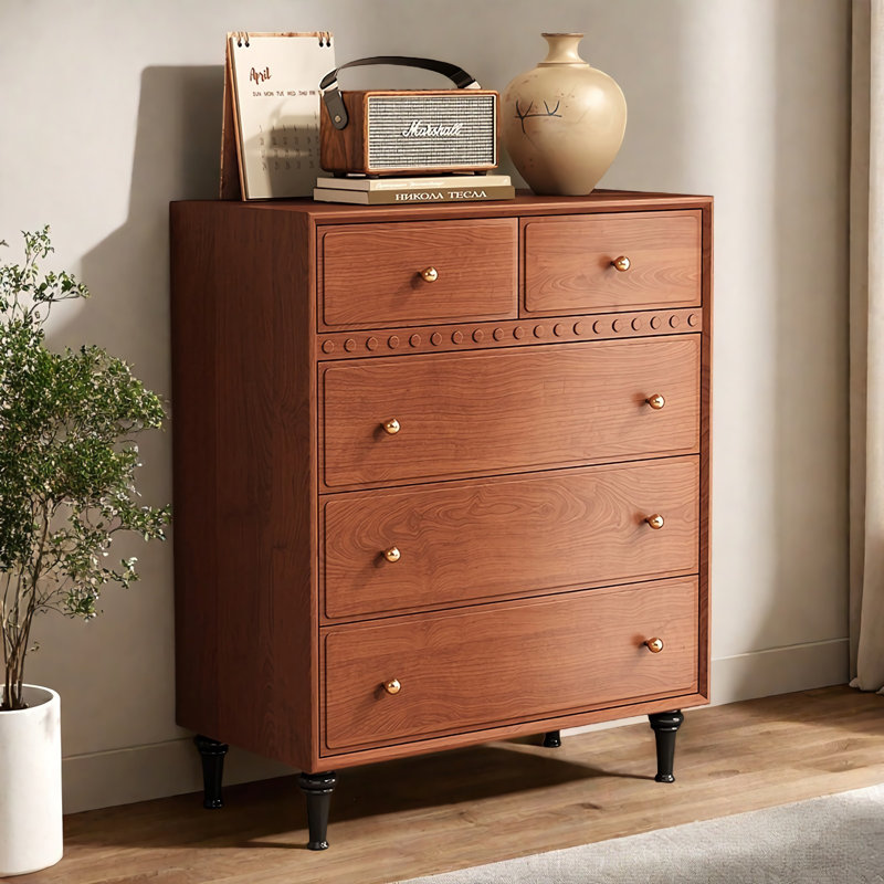 Commode d'appoint simple en bois massif ambré