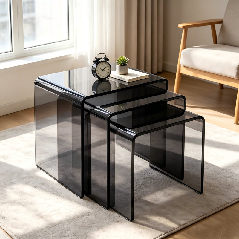Ensemble de tables basses en acrylique noir de 0,39 po d'épaisseur, 3 pièces, table de bout moderne minimaliste en acrylique