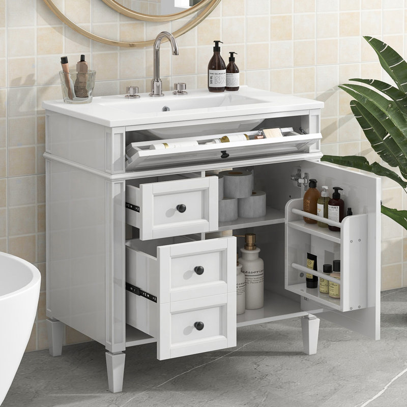 Meuble-lavabo de 30 po avec lavabo, conception moderne, armoire, 2 tiroirs et tiroir coulissant pour un rangement essentiel