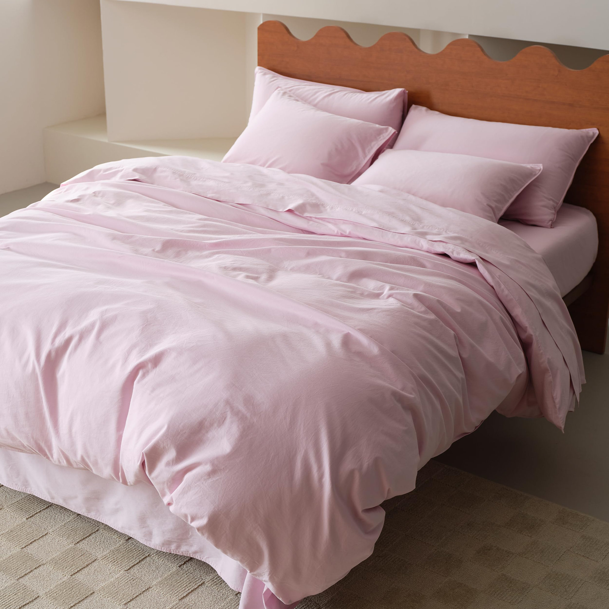 Double Stitch 100% GOTS Certified Long Staple Cotton Duvet Cover, King Duvet Cover + 2 Shams, Coconut Milk