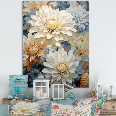 Blooming Mums, peinture en beige et bleu sur toile