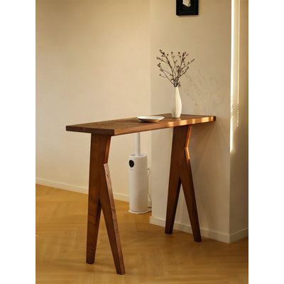 Table de bar contemporaine en bois massif avec pattes de support divisées et inclinées