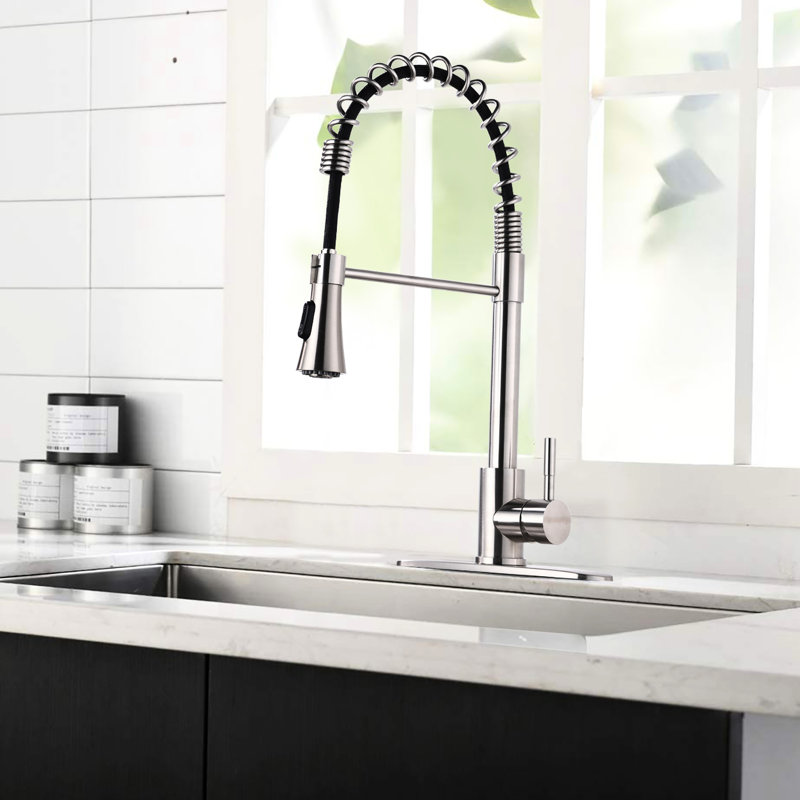 Brushed Nickel Kitchen Faucet - And Easy To Maintain 360 Degree Swivel Function For Versatile Sink Use With Deck Plate Spot Efficient
