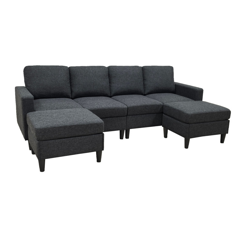 Ensemble de canapé modulaire rembourré en lin avec 2 repose-pieds confortables