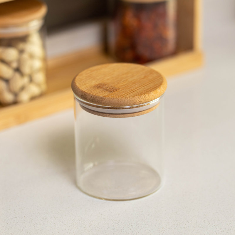 Natural Bamboo 3-Tier Spice Rack with Clear Glass Jars
