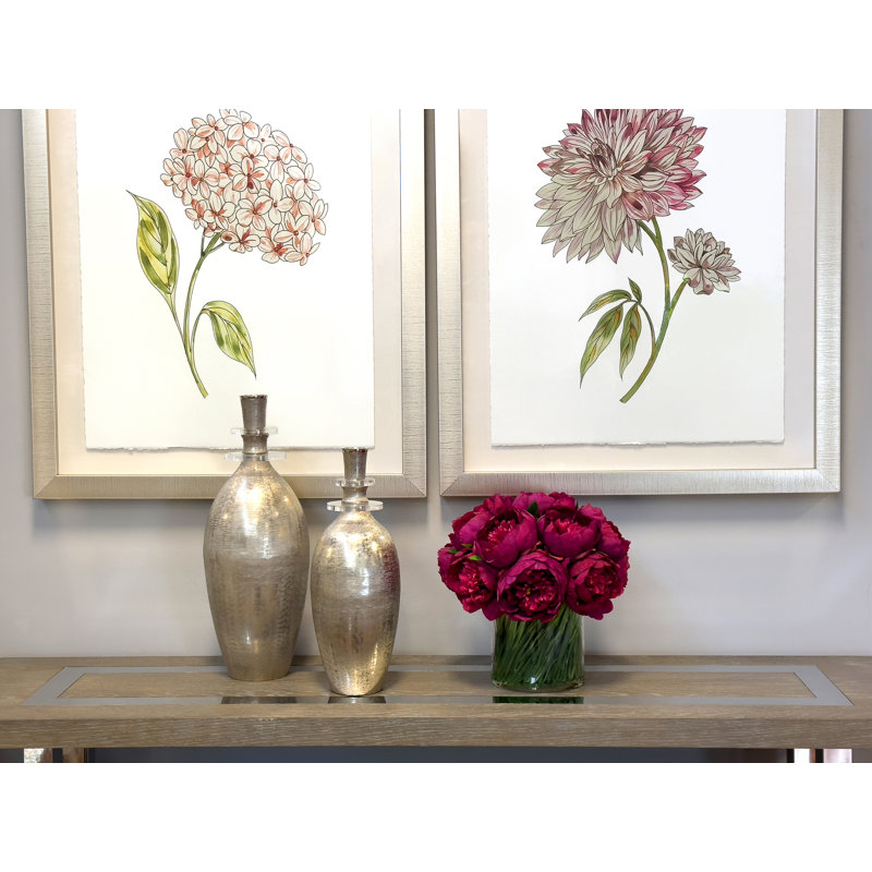 Peonies Floral Arrangement in Vase, Burgundy