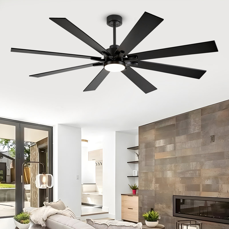 Smart & Remote Controlled 8 Blade Ceiling Fan With Light For Indoor And CoveredOutdoor Use, 62'', Black, Black