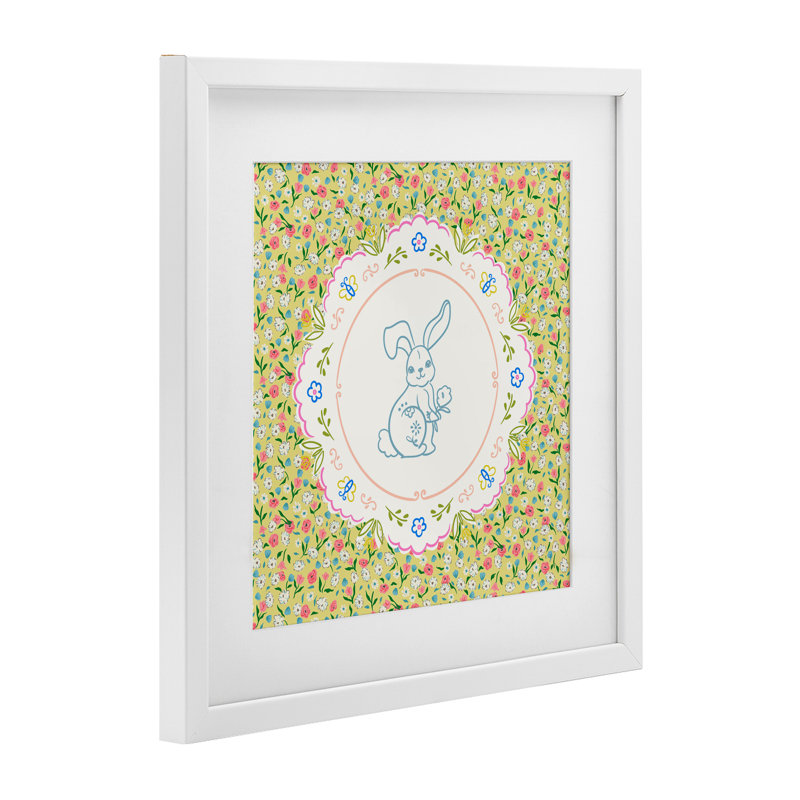 «Floral Spring Bunny & Sprig», reproduction encadrée sous verre, design par Angela Steahling, H 13 po x l 13 po