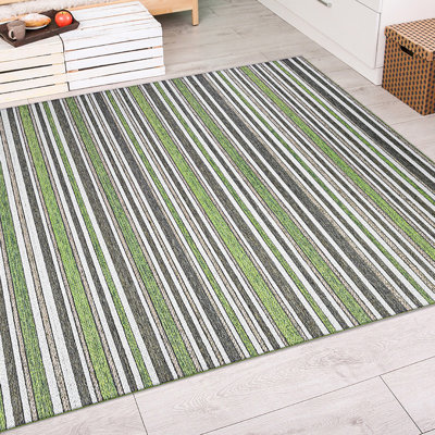 Tapis d'extérieur rayé vert Ellison Performance