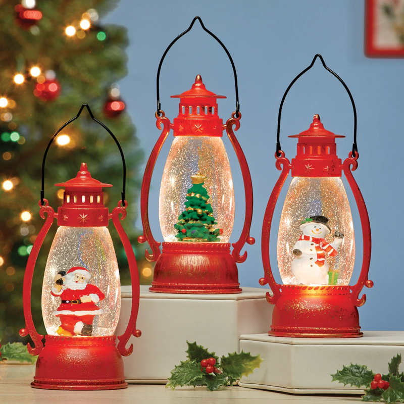 Charming LED Lighted Festive Holiday Lanterns - Set of 3