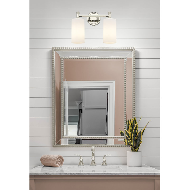 Crown Point 2 Light Wall-mounted Bath Vanity Light, Polished Nickel, Matte White