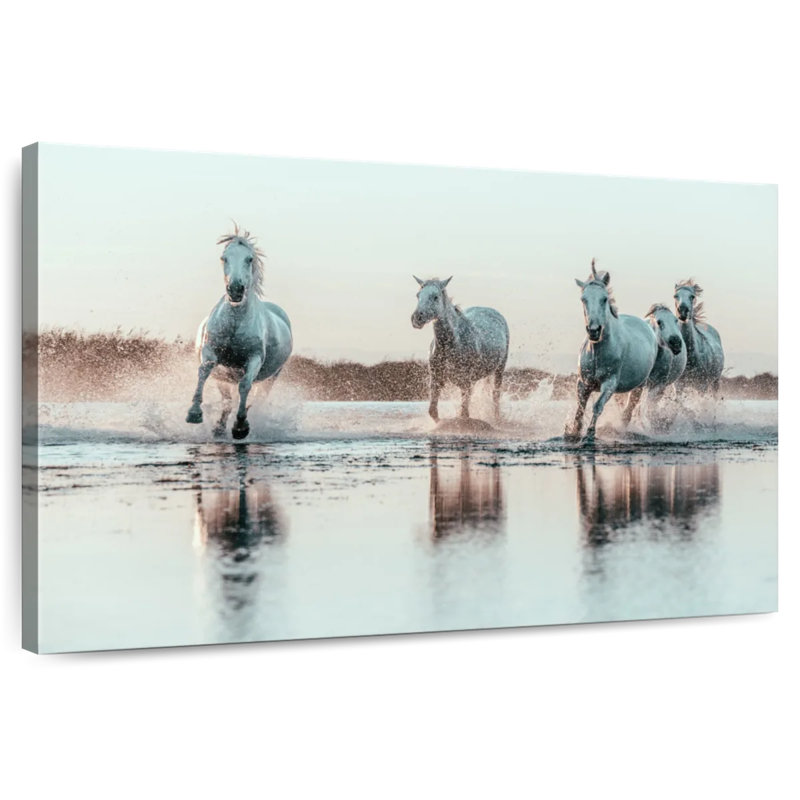 Chevaux français blancs Brampt, H 34 po x l 51 po