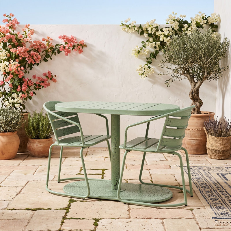 Ensemble de salle à manger d'extérieur 3 pièces, table de patio et 2 chaises Modern, Green