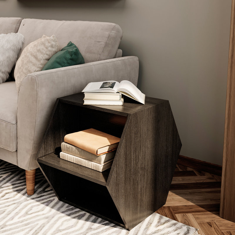 Hexagonal Coffee Table With Shelf, Black Brown