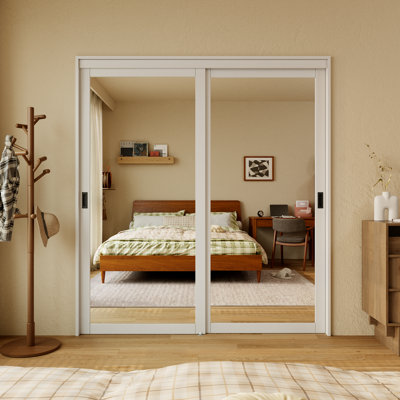 Mirrored Closet Sliding Doors With Hardware Kit & Handles