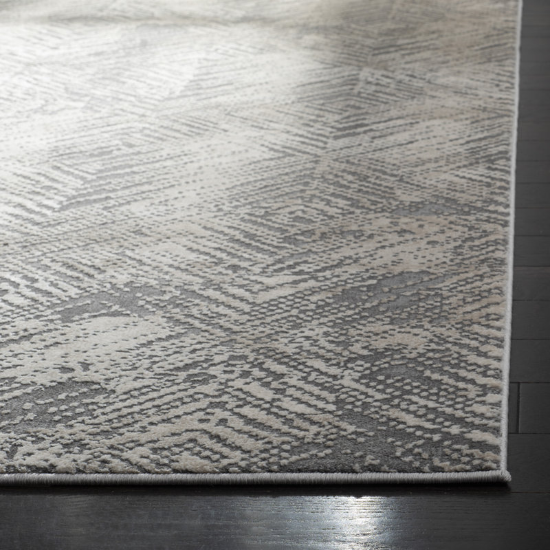 Tapis ivoire / gris à motif géométrique Edvin, Rond 6 pi 7 po
