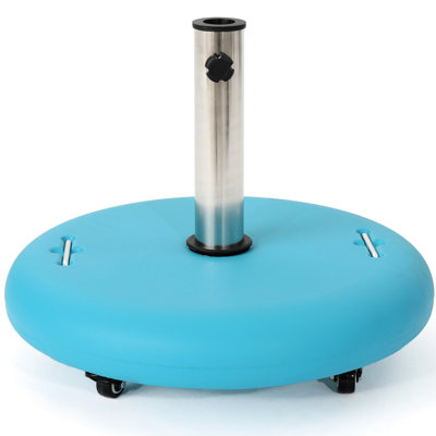 Vitaly Heavy-Duty Outdoor Umbrella Holder - Concrete & Stainless, Teal, 21.84"X21.84"X17.05", For 1.6"-2.2" Pole, 11Ft Accommodated Base Concrete, Stainless Holder, 21.84"D X 21.84"W 17.05"H, Fits Max