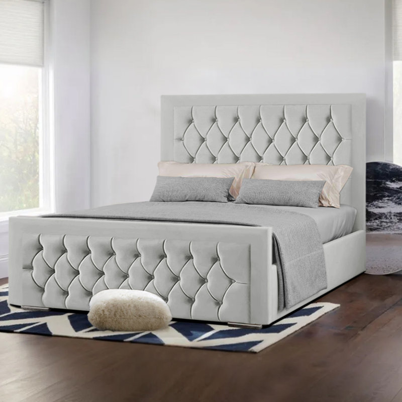 Upholstered Velvet Bed, Small Double (4'), Ice Silver