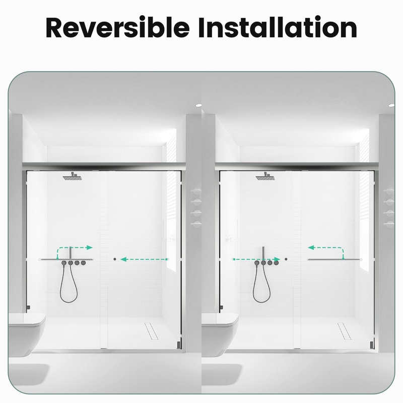 70" H Double Sliding Door, 56 - 60 In. Width, Tempered Glass, , Beautiful Finish Semi- H, Attractive Outlook, Brushed Nickel
