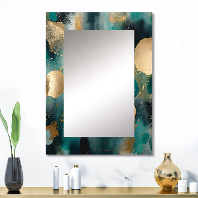 Green Gold Marbled Meditations IV - Marble Large Wall Mirror, Green Decorative Mirror, Printed Metal Art, 32" x 24"