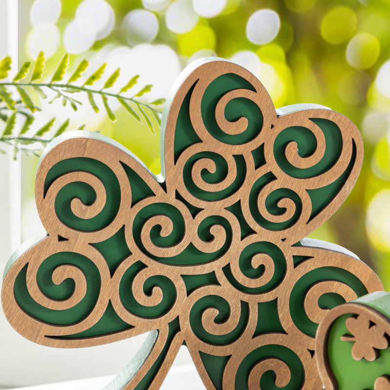 Ensemble de 2 décorations de table trèfle en bois St. Patrick's