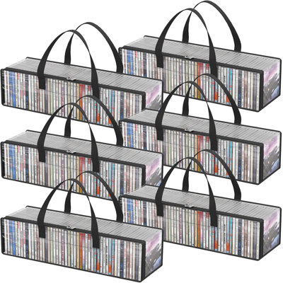 Pochettes de rangement pour CD, étuis transparents en PVC avec poignées, fermeture éclair sur le devant, boîte de rangement empilable, capacité jusqu'à 300 disques (50 par pochette), ensemble de 6
