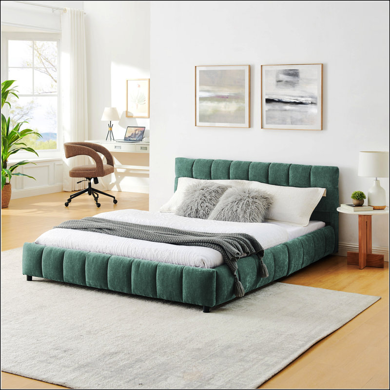 Grand lit tapissier, Bleu / Vert, Grand lit